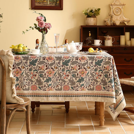 ISAENNE Designer Boho Floral Rectangular Tablecloth,Linen Lotus Flower Pattern Colorful Indoor Table Cloth,Durable Decor Tablecloths for Dining Thanksgiving Kitchen Christmas,55"*87"-Hazel A