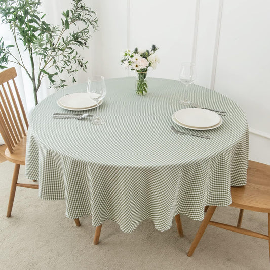 maxmill Round Checkered Tablecloth Spillproof Wrinkle Free Heavy Weight Gingham Table Cloth for Dining Room Circular Table Buffalo Plaid for Banquet Parties Holiday Dinner 70 Inch Sage White