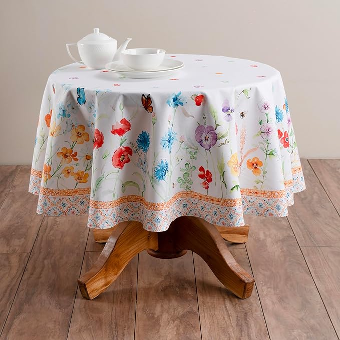 Maison d' Hermine Table Cloth Round Table 100% Cotton 69 Round Inches Tablecloth Reusable Decorative for Dining Room Farmhouse Home Valentines Day Decorations Spring Summer - Summer Whisper