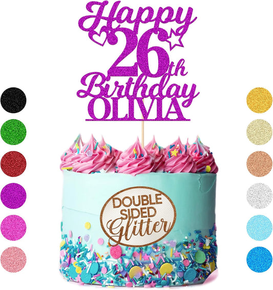 Personalized Happy Birthday Cake Toppers Birthday Cake Topper Gifts for Women Men Custom Glitter Cake Toppers with Any Name & Age for 18th 21st 30th 40th 50th 60th Cake Decorations (Purple)
