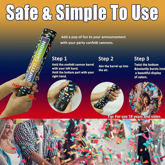 12 Inch Confetti Cannon Multicolor Confetti Popper Party Shooter for Wedding Birthday Graduation Celebration, 5 Pack Biodegradable Confetti Shooter Launches 20-26 ft