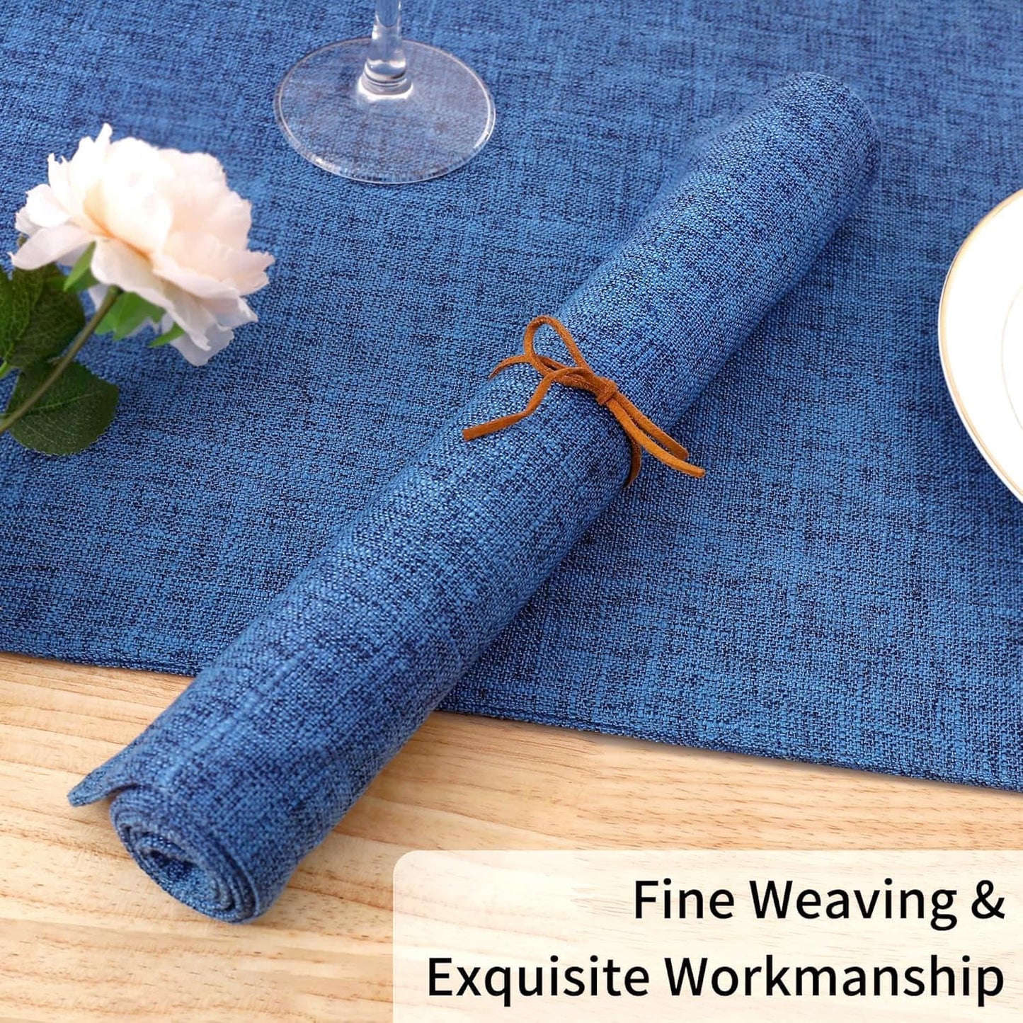 Homaxy Cloths Placemats for Dining Table Set of 12, Heat Resistant Washable Cotton Linen Blend Table Mats, Easy to Clean Place Mats for Indoor Outdoor Party Kitchen Decoration, 13" x 19", Blue