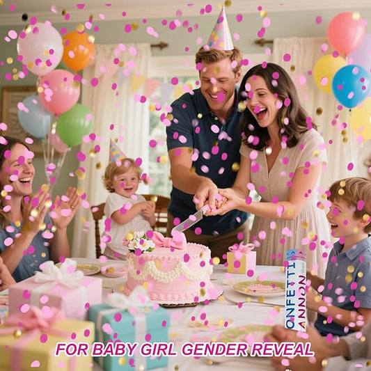 4 Pack Gender Reveal Confetti Cannon, 12 in Pink Round Shaped Paper Party Poppers Cannons, Confetti Poppers For Baby Boy Girl Gender Reveal Baby Showers (Round, Pink)