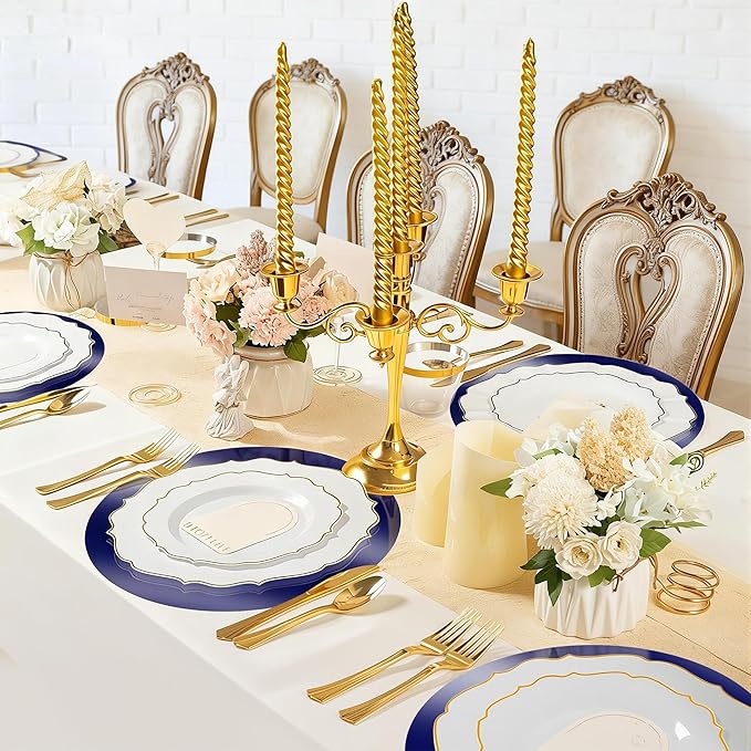 KesaPlan 100PCS Round Blue Placemats, 13" Disposable Paper Placemats for Dining Table, Mirrored Blue Charger Place Mat for Kitchen Banquet Table Setting Dinner Party Birthday Wedding Decor