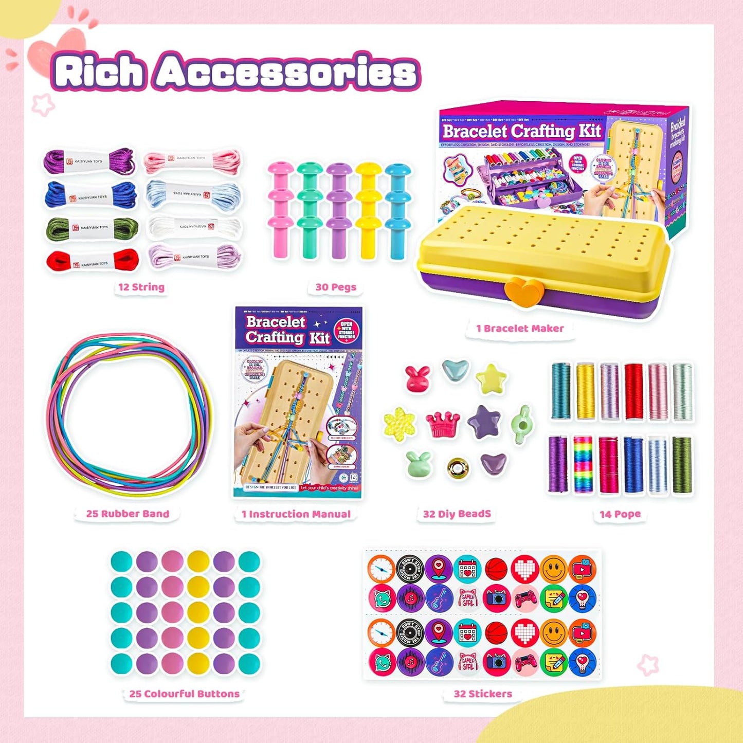 Cmiolacuna Friendship Bracelet Making Kit for Girls, 3-Layer Storage Box Arts and Crafts Bracelets Jewelry String Maker Kit Ages 8-12,Best Christmas Birthday Gift for Girls 6 7 8 9 10 11 12 Year Old
