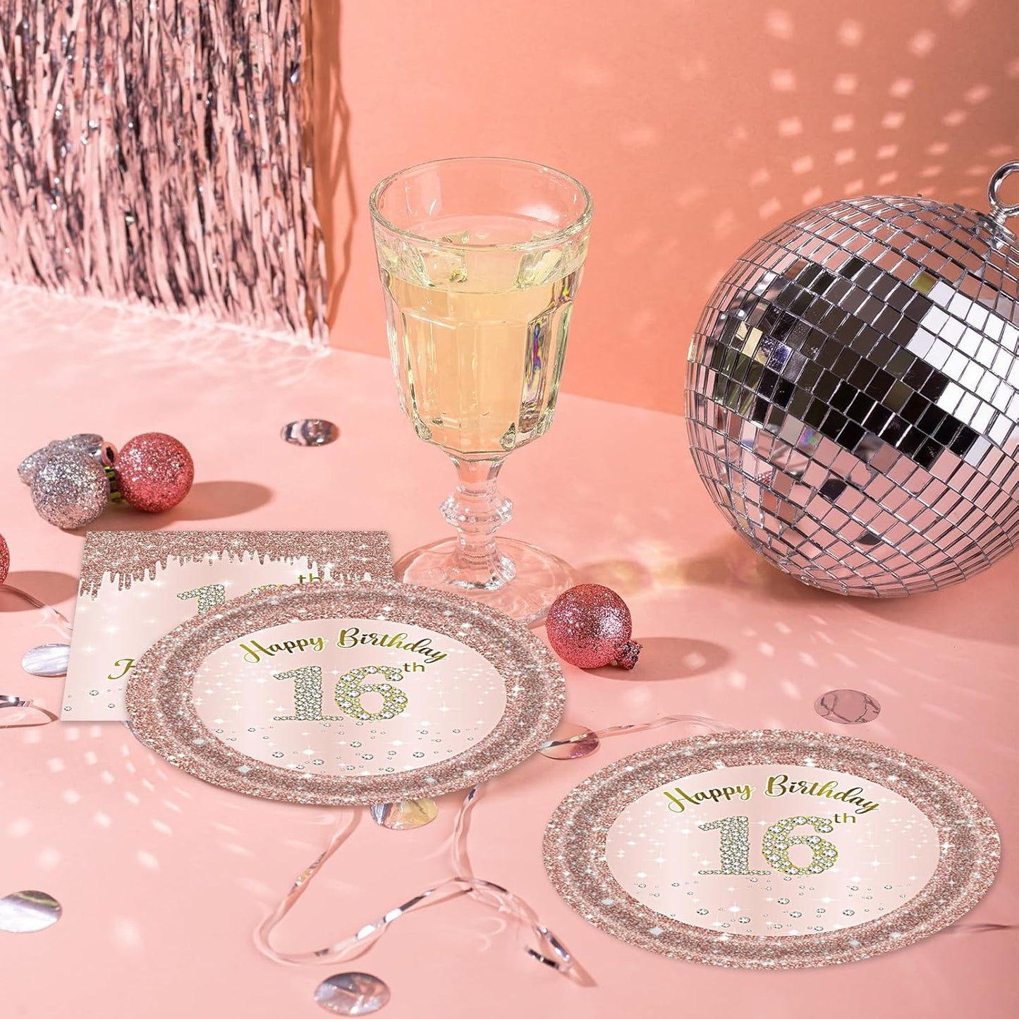 16th Birthday Party Decorations for Girls Pink Rose Gold Theme Birth Supplies Include 20 Plates 20 Napkins Sweet Sixteen Years Old Birthday Party Tableware for Girls Kids Children