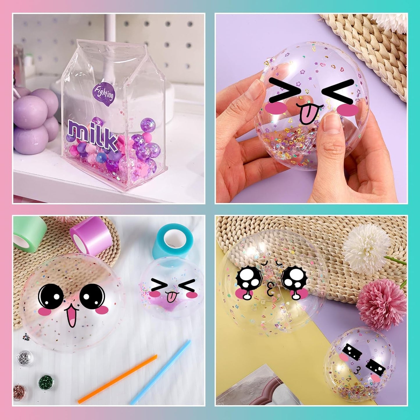 Needbrock 5 Pcs Nano Tape Bubble Kit,1m/3.28 ft Each Roll Nano Tape Bubbles Double Sided Tapes with Luxe Glitter, Clay, Beads, Cute Stickes Suitable for Over 3 Years Old