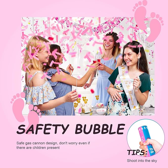 POPUPARTY 2 Pack Pink Gender Reveal Fire Extinguishers with 4 Pack Pink Confetti Cannons for Baby Girl Gender Reveal Party
