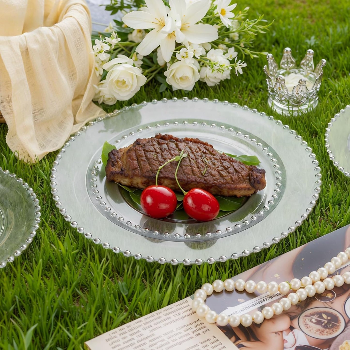 supernal 100PCS Clear Plastic Plates, Clear Plates with Silver Trim, Elegant Plastic Plate Include 50 Dinner Plate 10'' and 50 Dessert Appetizer Platos 7'' for Party, Wedding, Bridal Baptism
