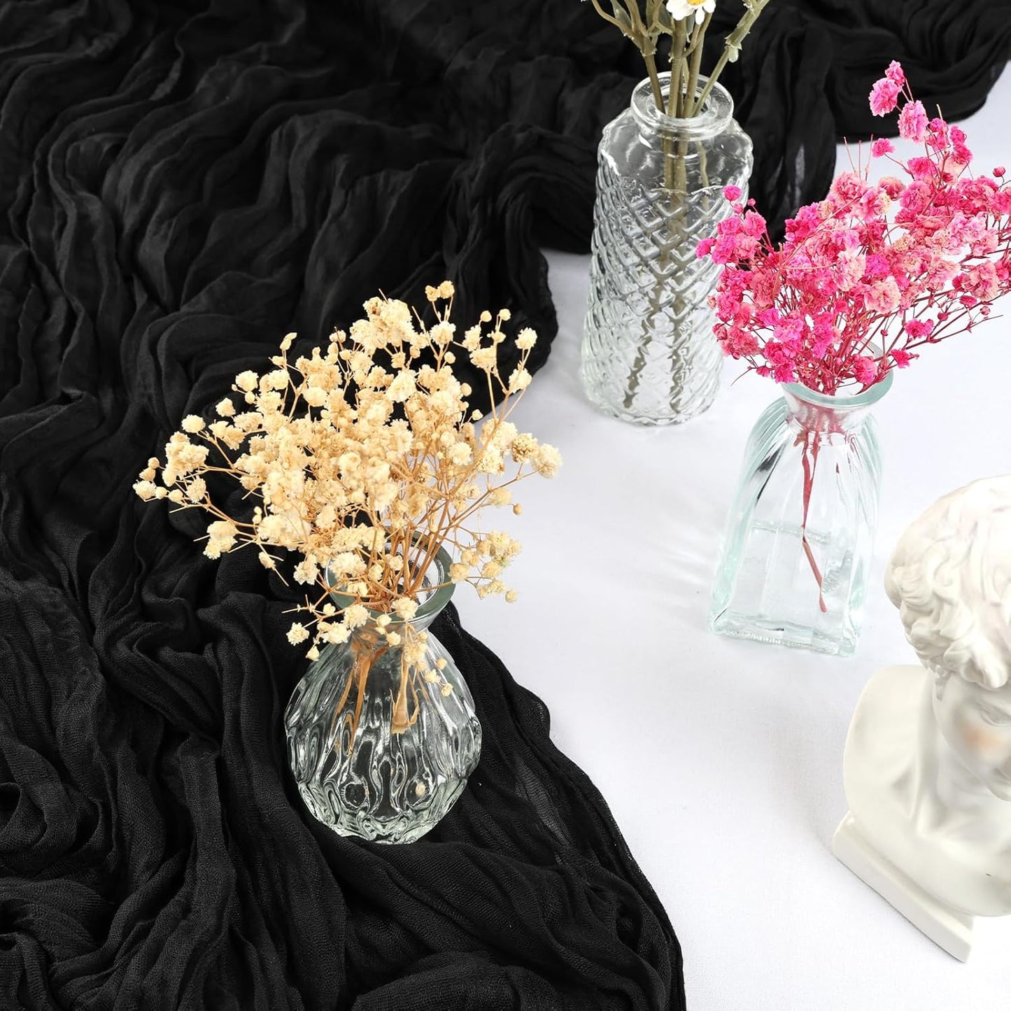 12 Pack 10FT Black Cheesecloth Table Runner 35x120 Inch Gauze Rustic Boho Table Runner Cheese Cloth for Wedding Decor Birthday Party Bridal Baby Shower Table Centerpiece Decoration