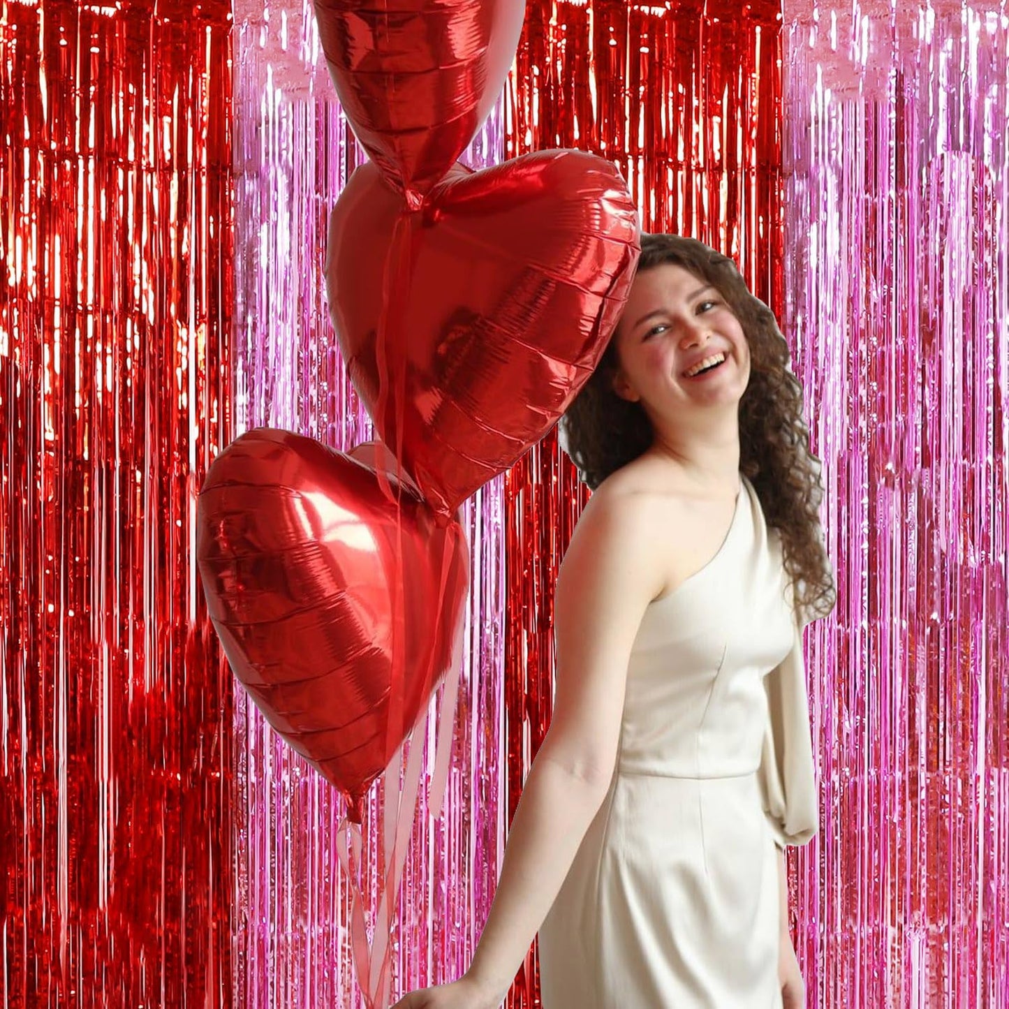 TONIFUL Valentine's Day Door Streamers,Red and Pink Photo Booth Backdrop Metallic Streamers Foil Fringe Curtain for Birthday Valentine's Day Bridal Shower Engagement Party Decoration
