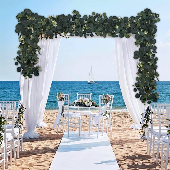 Eucalyptus Garland, 4Pcs 6FT Green Flower Garland Decor, Spring Summer Artificial Faux Eucalyptus Leaves Greenery Vines for Table Runner Wedding Arches Mantle Centerpieces Backdrop Decorations