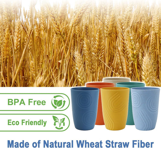 Unbreakable Wheat Straw Cups - 16 OZ Plastic Drinking Glasses Reusable, Large Drinking Cups, Lightweight Kitchen Cups Sets of 6, Microwave & Dishwasher Safe Water Tumbler (Multicolor)