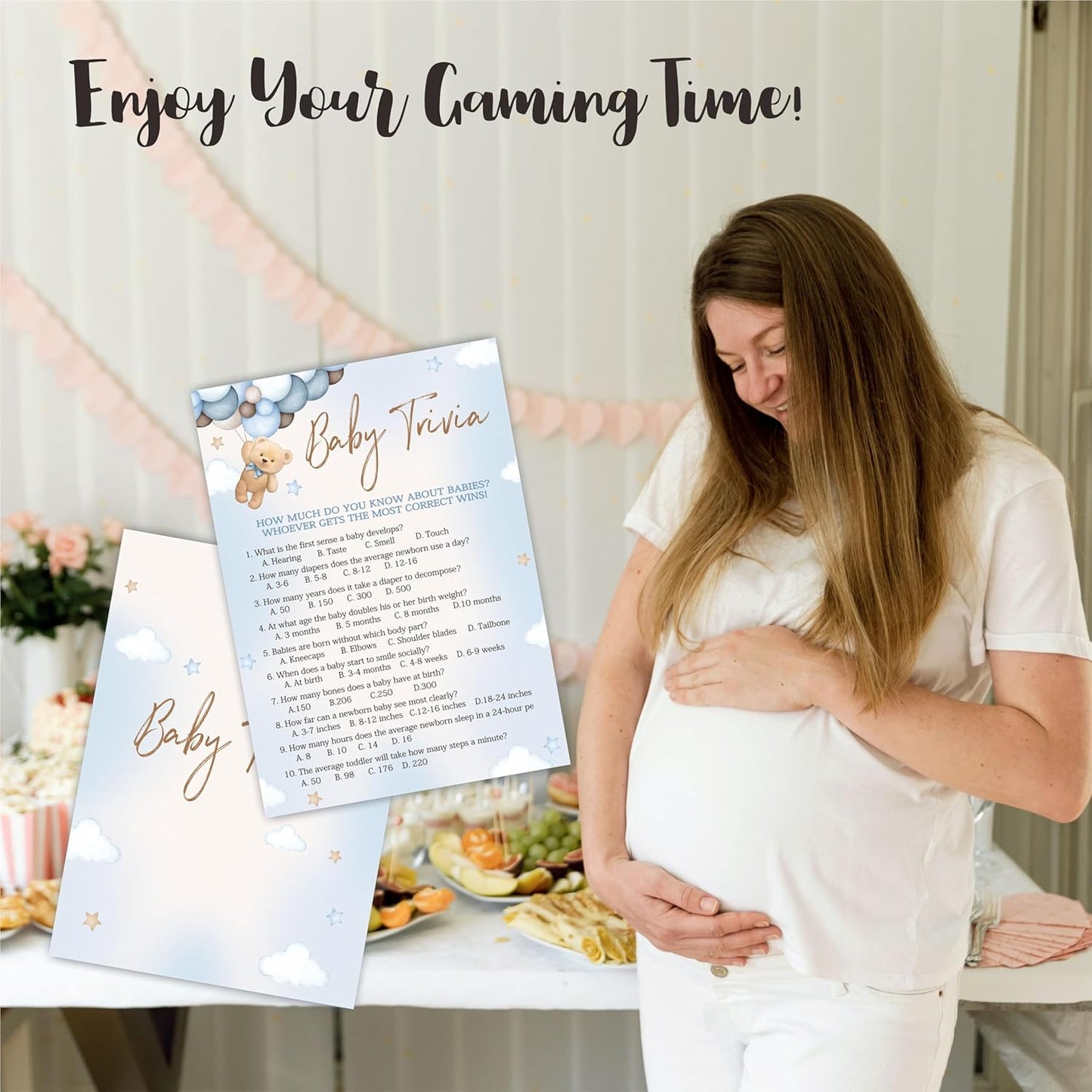 Baby Trivia Game Set For Baby Shower Activity, 30 Double-Sided Fill In Bear & Balloons Game Cards With 1 Answer Card For Girls Boys, Gender Reveal Game,Baby Shower Party Favors & Supplies -A24