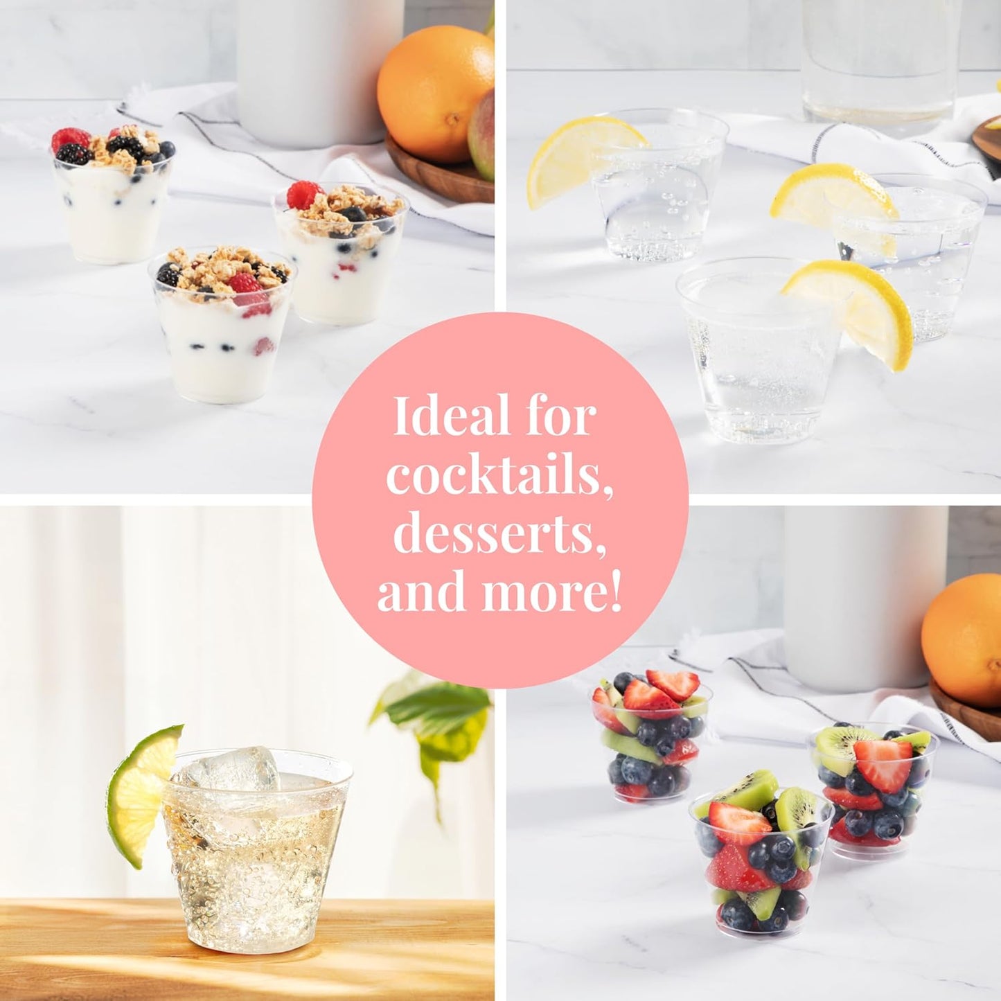 Set of 100-5 oz Clear Plastic Cups - Prestee Hard Disposable Drinkware - Bulk Cocktail, Wine and Punch Tumblers - Party and Event Drinking Cups