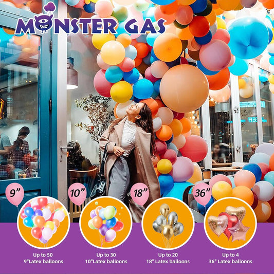 Monster Gas 13L Helium Tank For Balloons At Home, 14.9 cu.ft Balloon Helium Tank Up To 50 Latex Balloons, Small Helium Tanks