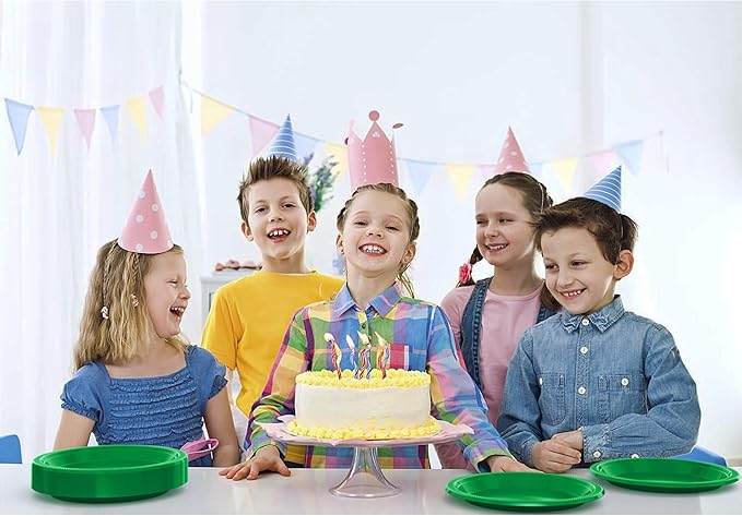 Party Solids Green Plastic Plates For Party Supplies, Green Disposable Plates 100 Pieces - 50-7" & 50-9" Heavy Duty 350 GSM Disposable Dinnerware Sets, Plastic Dinnerware Sets