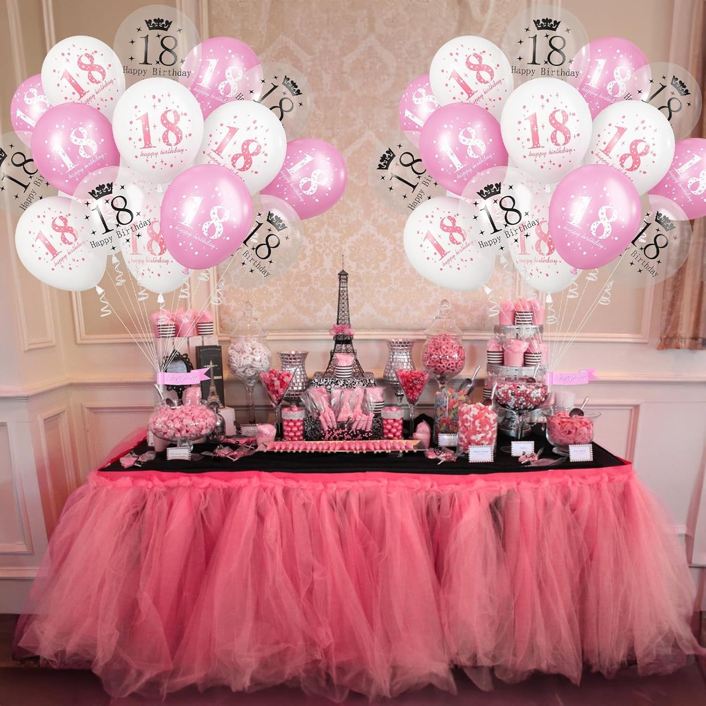 Happy 18th Birthday Balloons for Girls, Pack of 15 Pink White 18th Birthday Party Decorations for Her, 12 Inch 18th Latex Helium Balloons for Girls Age 18 Year Old Birthday Party Decorations Supplies
