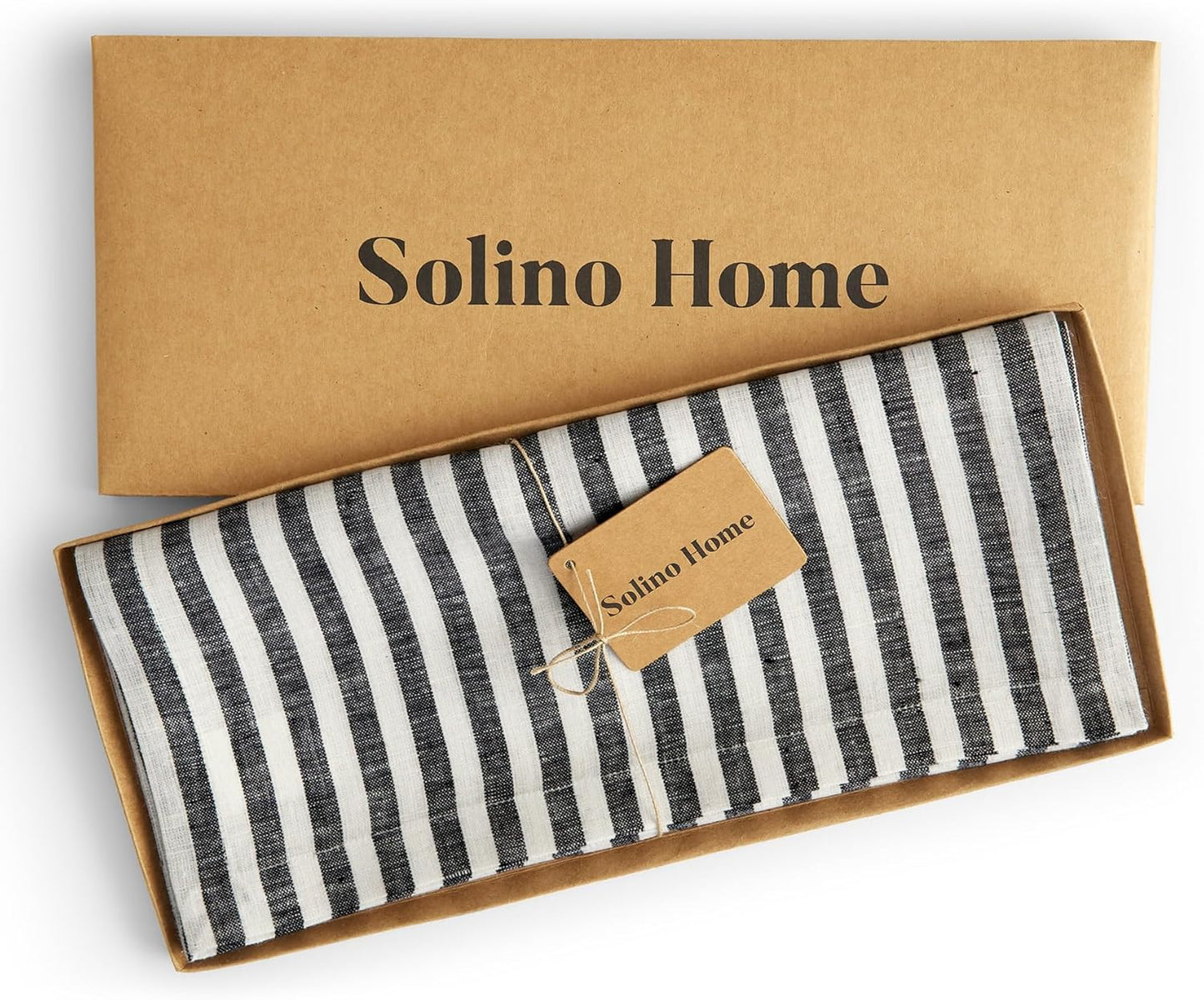 Solino Home Linen Table Runner 60 Inches - Amalfi Stripe 100% Pure Linen Black and White Farmhouse Table Runner 14 x 60 Inch Ideal for Dresser and Coffee Tables - Fall, Autumn, Halloween, Thanksgiving