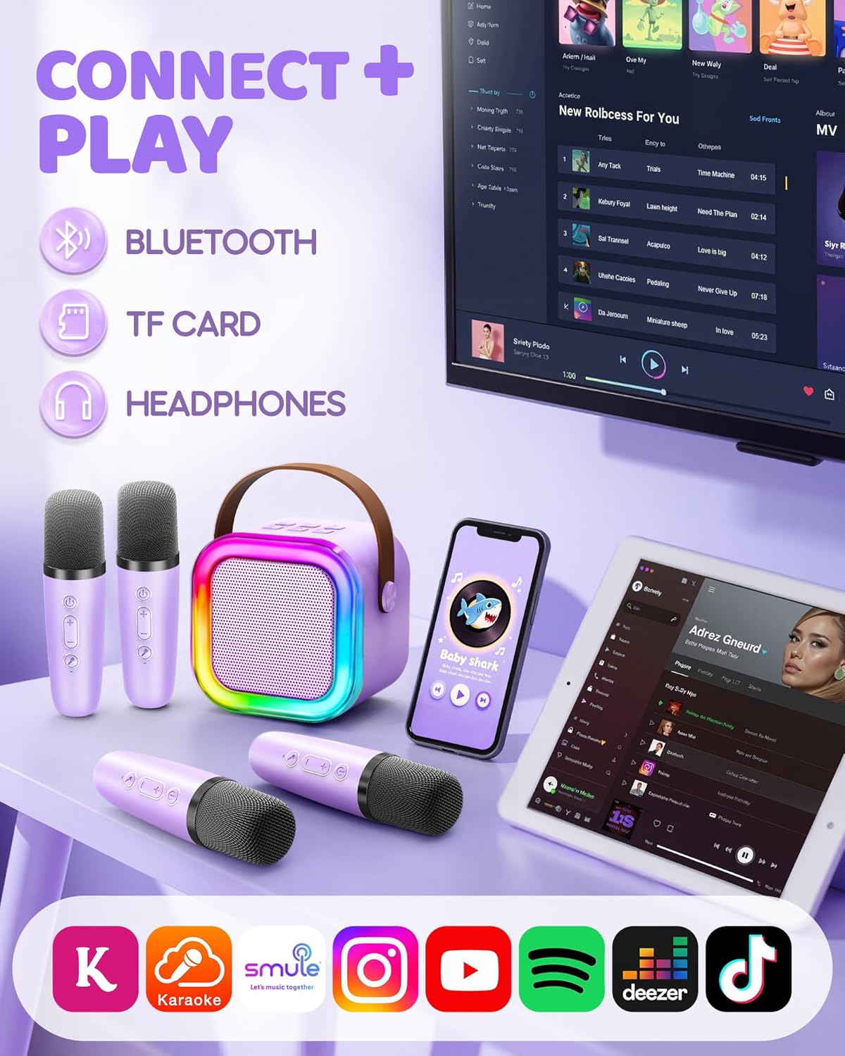 Mini Karaoke Machine for Kids, 2025 TOP Toys Christmas Birthday Gifts Ideas for Girls Ages 4, 5, 6, 7, 8, 9, 10, 12+ Years Old, Portable MP3 Player with 2 Wireless Mics for Party