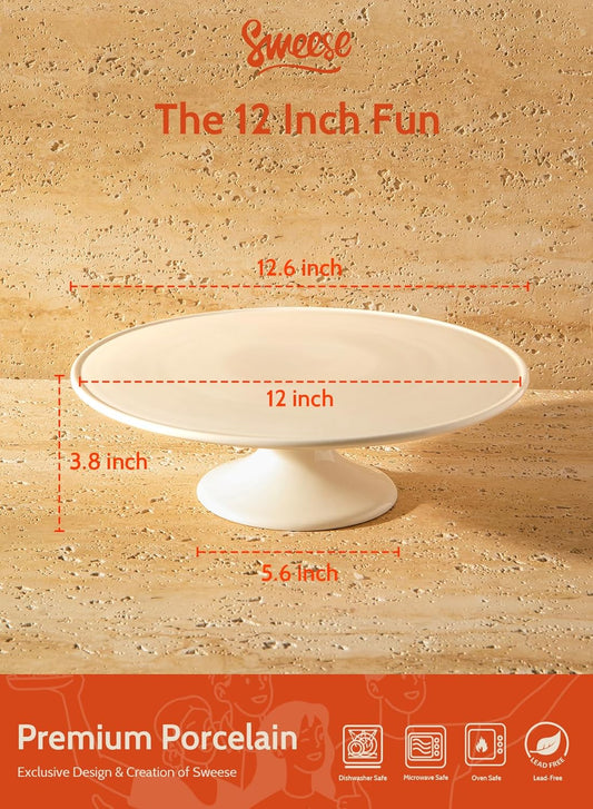 Sweese Porcelain Cake Stand 12-Inch, Round Dessert Display, Elegant White Cupcake Holder for Celebrations, Weddings, Parties – Versatile Serving Platter Premium