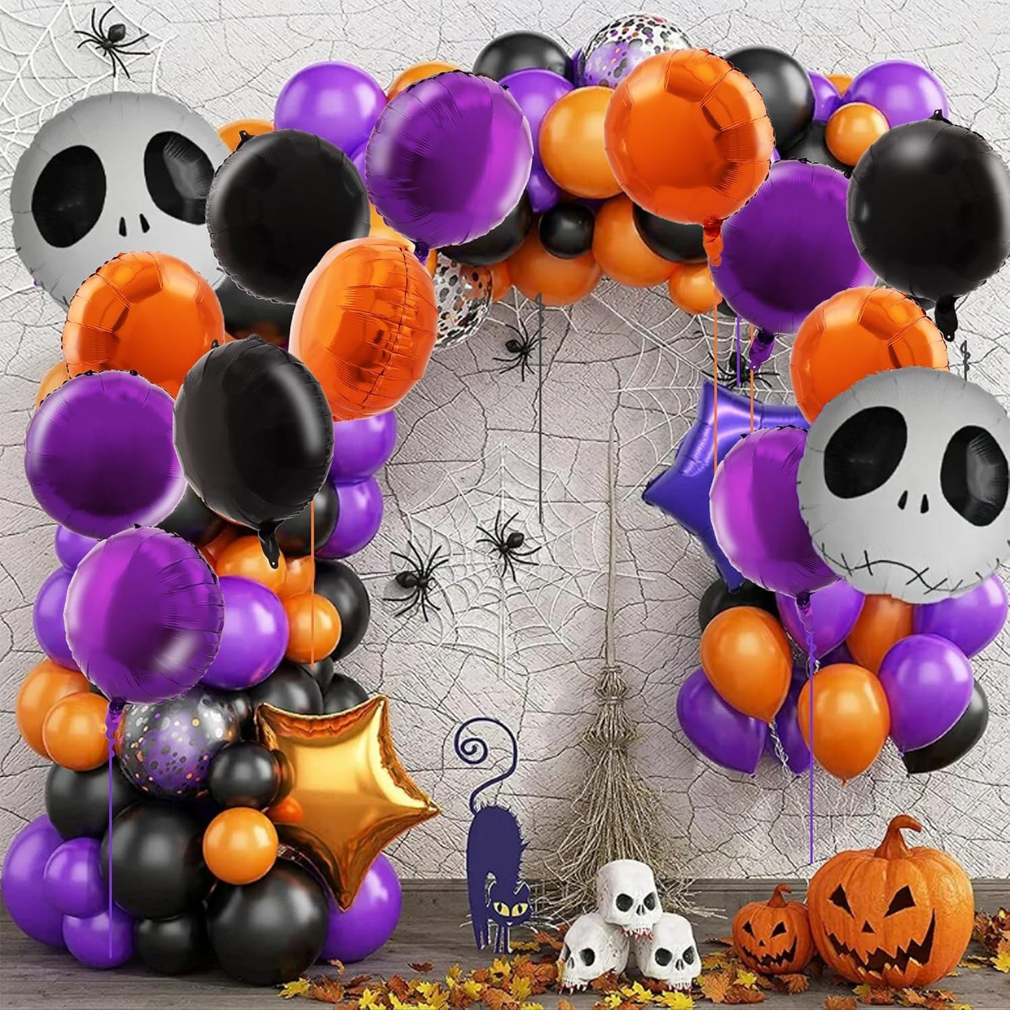 TONIFUL 30Pcs 18 Inch Black Orange Purple Round Shape Foil Balloons Big Circle Helium Mylar Ballons for Birthday Wedding Halloween Baby Shower Anniversary Engagement Party Decor Supplies