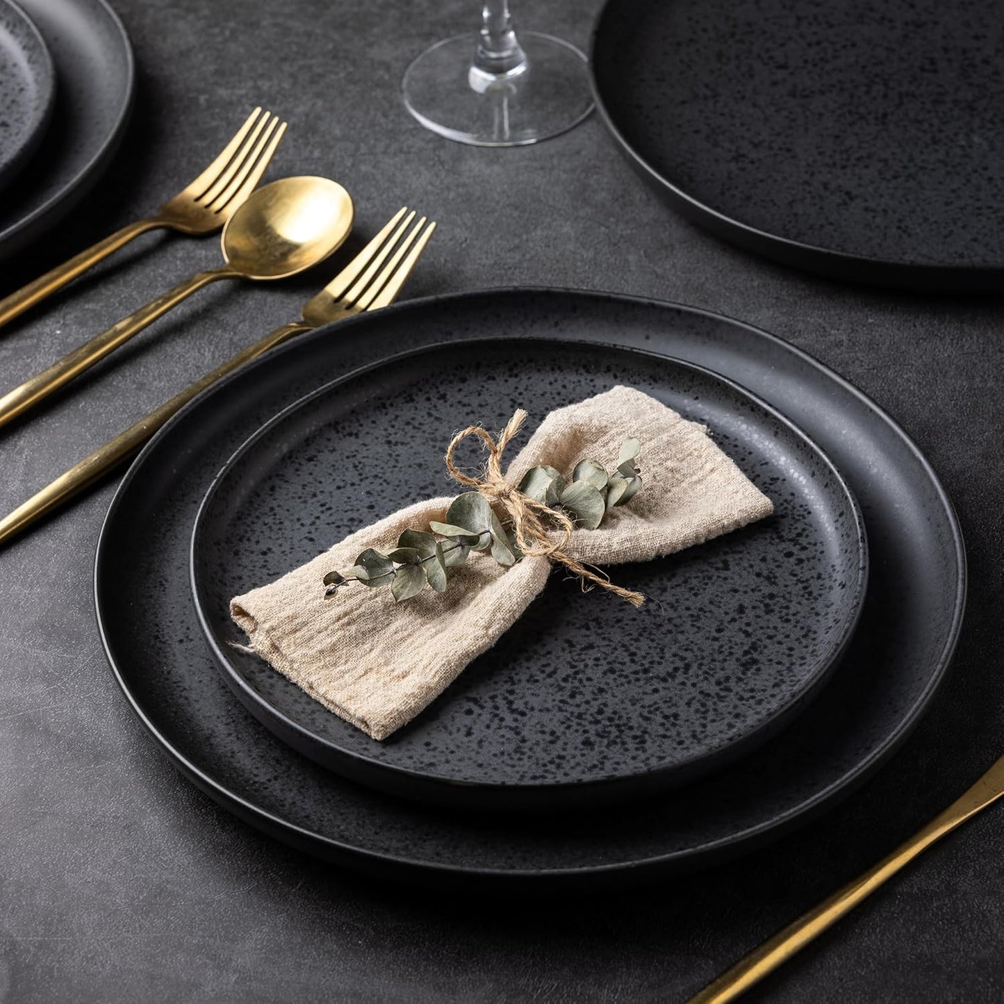 AmorArc Ceramic Dinner Salad Plates Set of 6, Wavy Rim 8.5 Inch Dish Set, The Dessert,Salad, Appetizer, Small Dinner etc Plate,Microwave, Dishwasher Safe, Scratch Resistant - Matte Speckled
