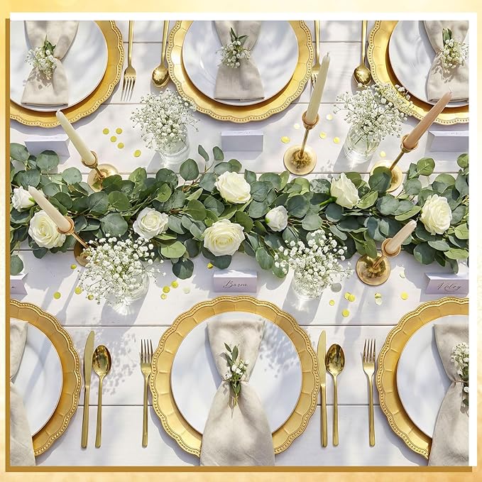 24 Pack Metallic Charger Plates 13inch Round Elegant Serving Plates Plastic Disposable Chargers Bulk Dinnerware Set for Dinner Wedding Party Events Catering Decoration (Gold,Scalloped Rim)