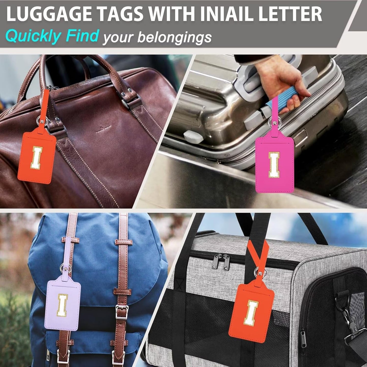 Personalized Initial Luggage Tags for Suitcases, Leather Chenille Letter Cute Luggage Tags with Privacy Name Card, Embroidered Travel Bag Backpack Tags Gifts for Women Kids Girls Teens(Rosered-X)