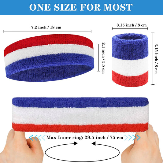 6 Pieces Sweatband Set Sports Headband Wristband Set, Moisture Wicking Athletic Sweatbands 4 Wrist Sweatband and 2 Headbands, Terry Cloth Sweat Absorbing Head Band for Workout