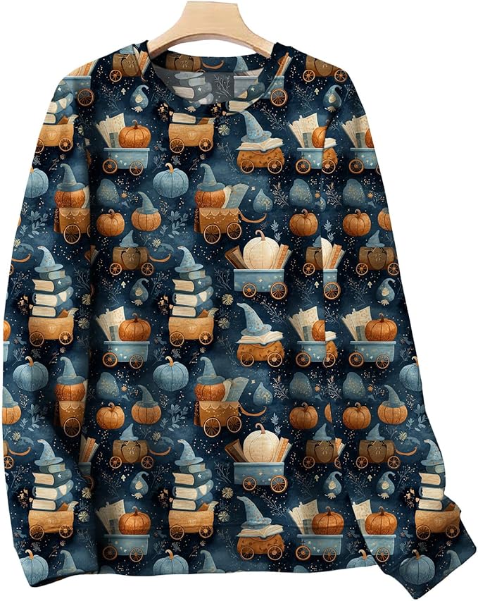 LIZALIG Pullover Cute Sweatshirt Orange Skeleton Fall Festive FunWomens Design Bat Holiday Party Outings Pumpkin Print