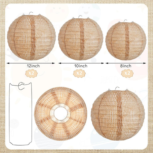 Hortsun 6 Pcs Print Burlap Paper Lanterns Round Chinese Paper Lanterns Decorative Farmhouse Classroom Decor Home Sweet Classroom Birthday Party Ceremonial Event (8/10/12 Inch)