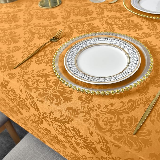 SASTYBALE Square Thanksgiving Tablecloth Washable Spill Proof Wrinkle Resistant Damask Table Cloth, Soft Polyester Table Cover for Kitchen Parties Farmhouse, Amber 52×52 Inch