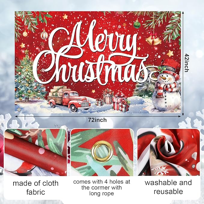 Large Christmas Banner Decorations Red Flag Outdoor 72x44 Inch, Merry Christmas Gifts for Indoor Home House Decor Party Supplies, Yard Sign Background for Photography