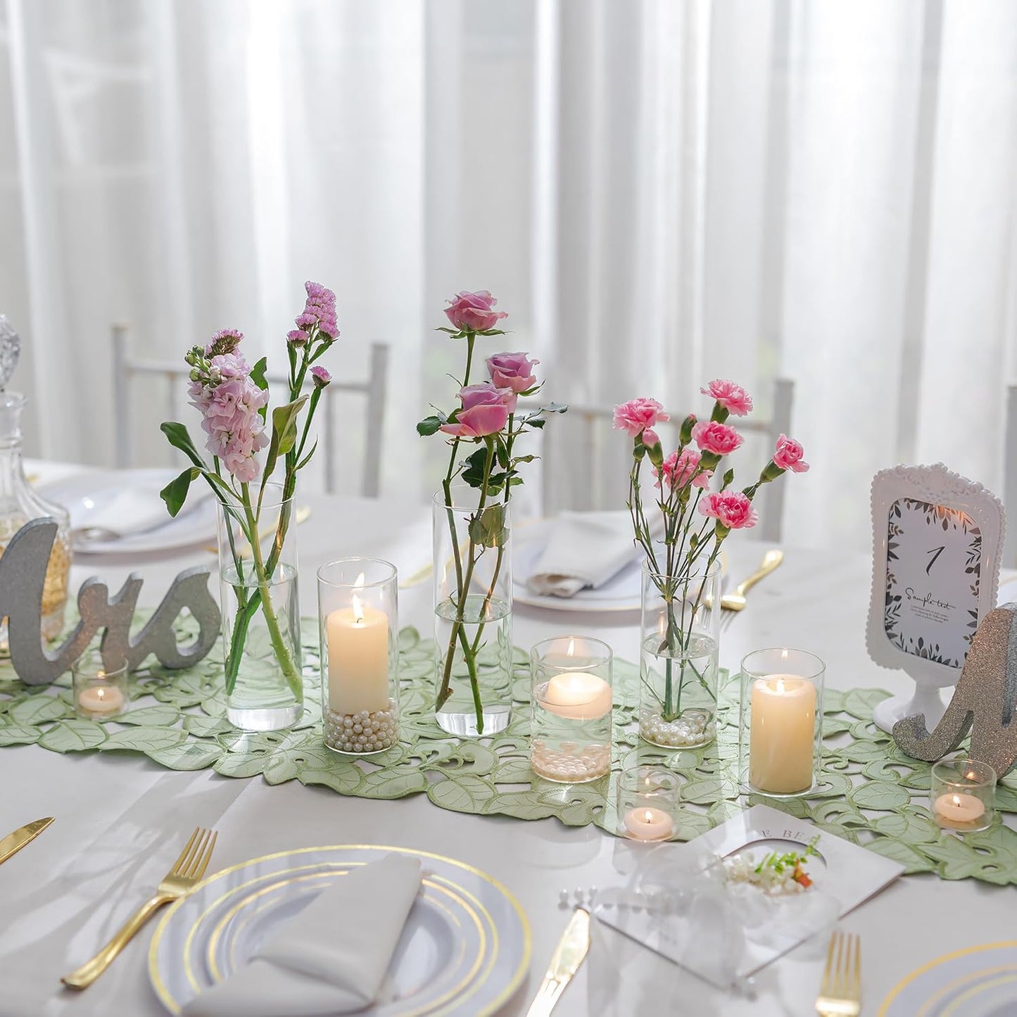 Glass Cylinder Vases Set of 24, Hewory Tall Clear Vase for Centerpieces, Glass Hurricane Candle Holders for Pillar Floating Candles, Round Vases for Wedding Events Table Decor, 2.6” in Diameter