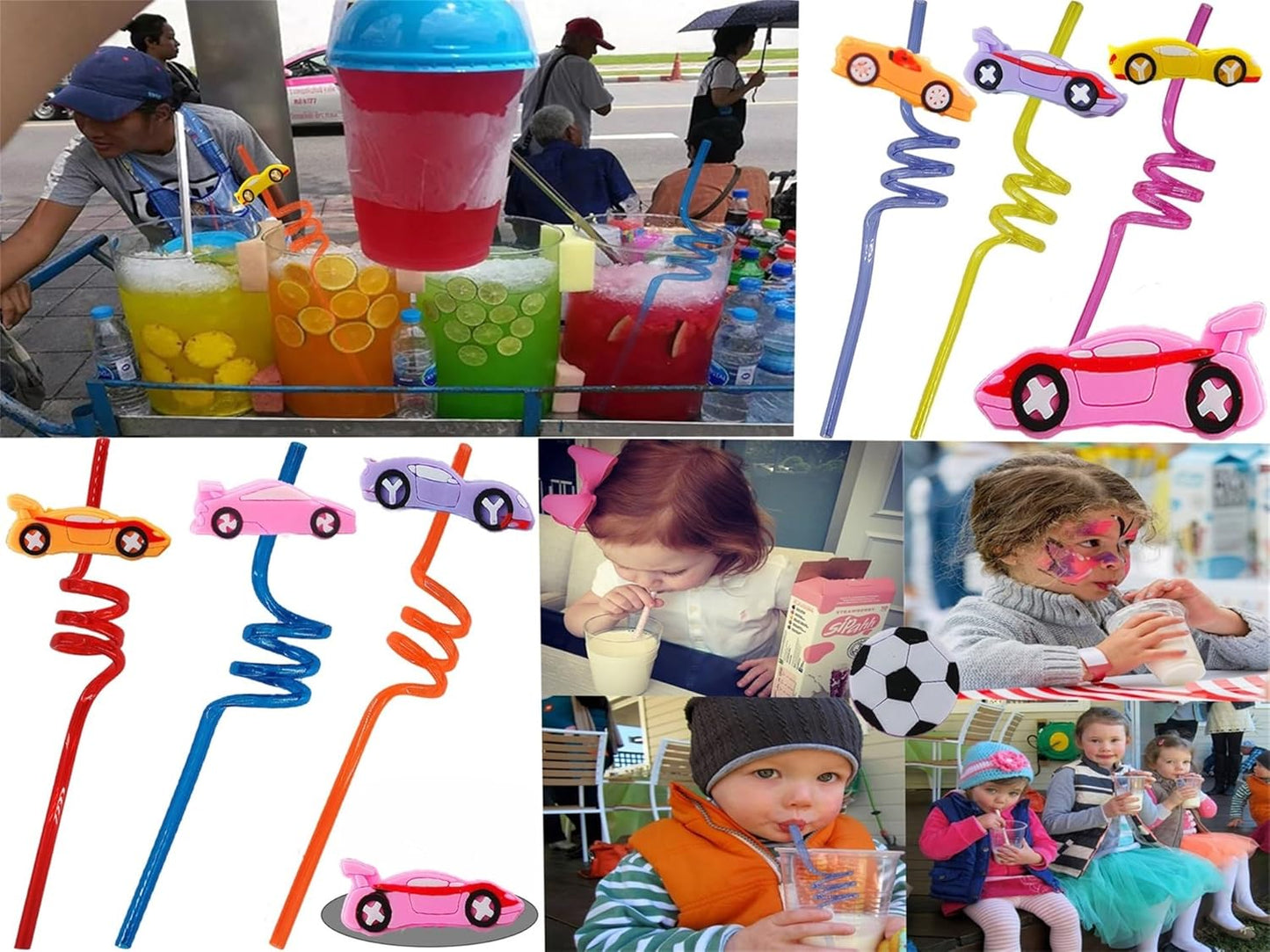 24 Packs Race Car Bulk Reusable Plastic Straws Birthday Party Favors, Theme Curly Drinking Straws Party Supplies