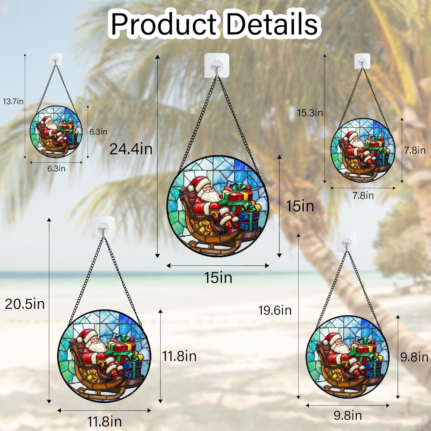 Stained Glass Window Hanging - Santa Claus Gift BoxSuncatcher for Doors Home Christmas Decoration Winter Sun Catcher Thanksgiving New Year Birthday Gift for Women Men Mom Nana 11.8 in