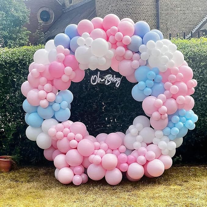 Pink Blue White Balloons,60 Pcs 12 inch Pink Blue and White Pastel Gold Blue Confetti Latex Balloons with 2rolls 33ft Ribbon For Birthday Baby Shower Gender Reveal Party Supplies and Decorations