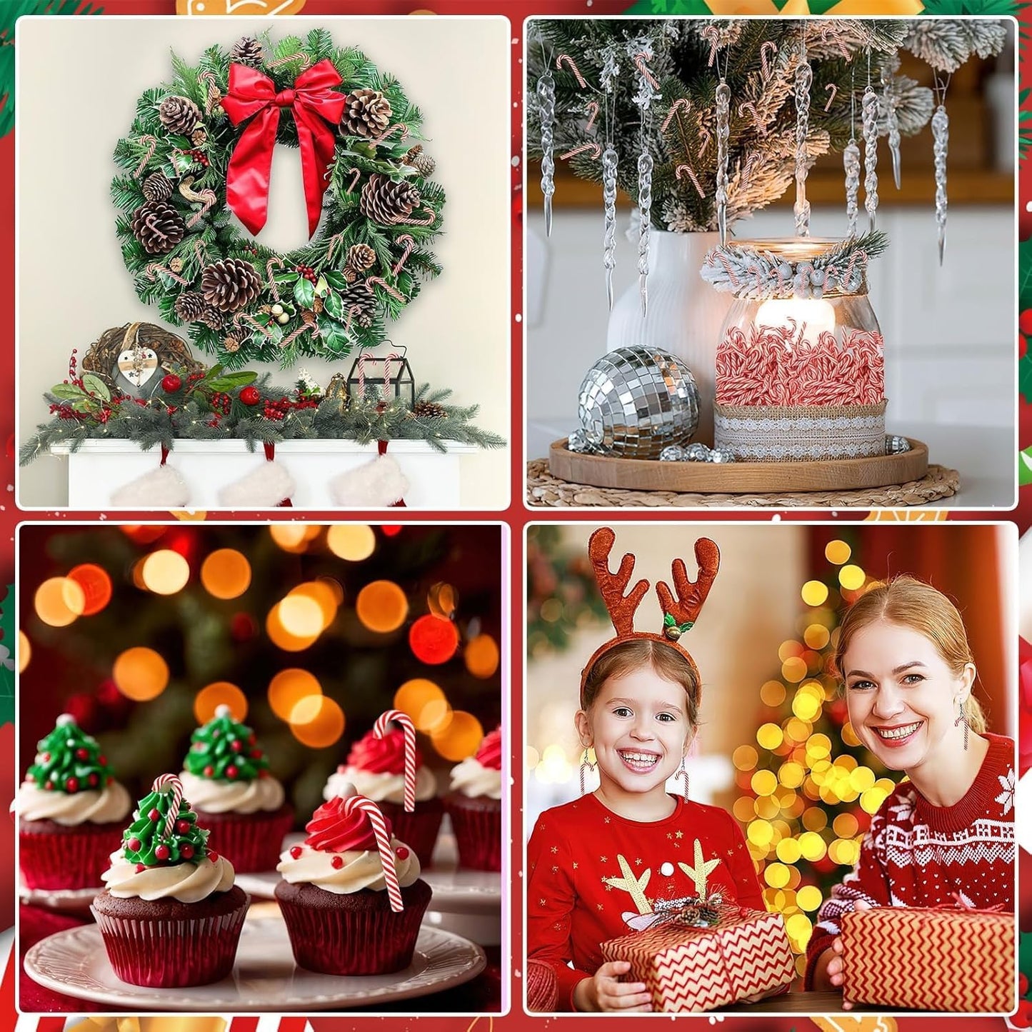 80pcs Mini Christmas Candy Canes,Fake Small Candy Canes for Crafts Clay Peppermint Ornaments Table Scatters Red and White Candy for Decorations Party Favors Supplies (Small and Large)