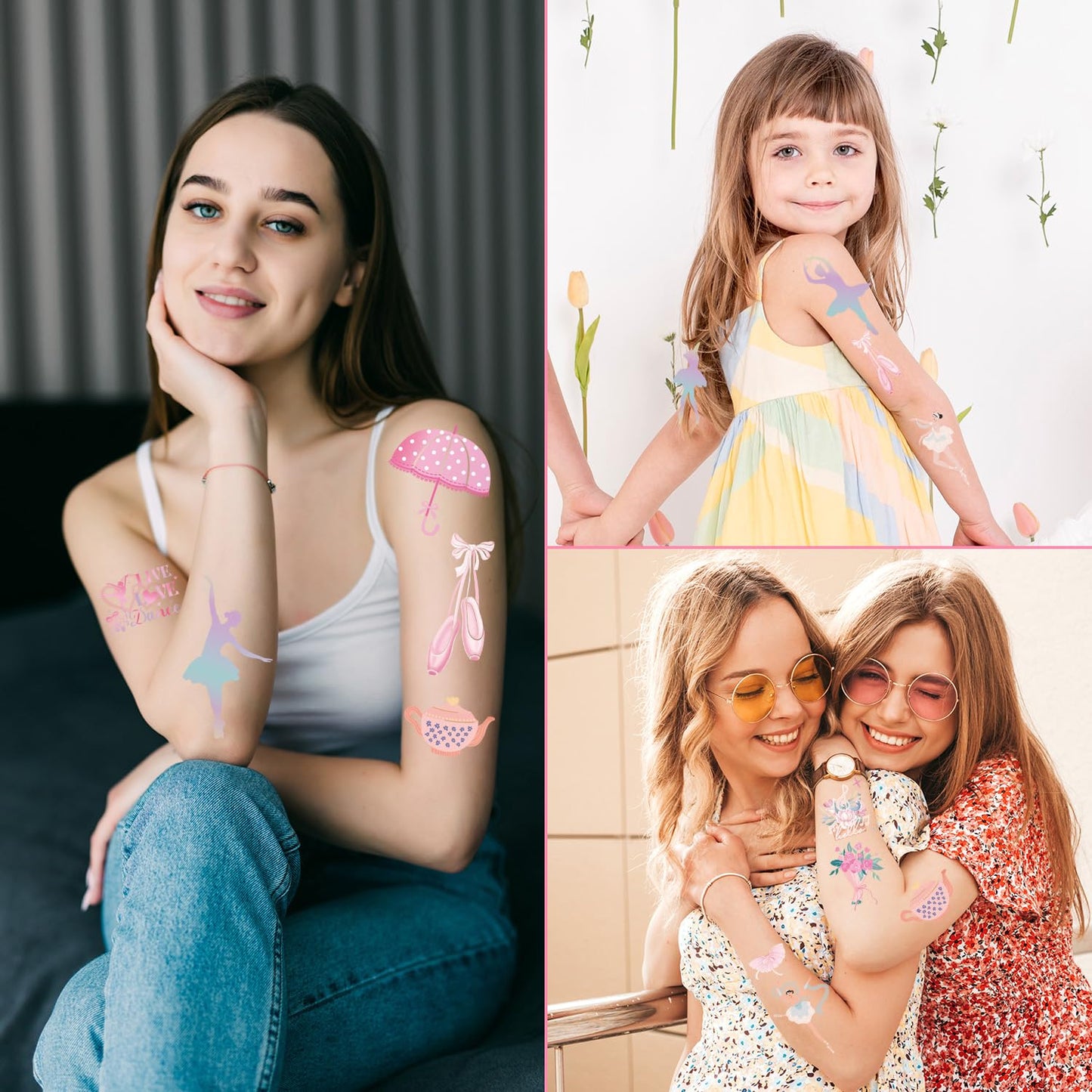 Ballerina Party Temporary Tattoos - 200+ Ballet Dance Temporary Tattoos Stickers Dance Party Decorations Gifts Dance Party Favors Cute Temporary Tattoos Ballet Themed Party Supplies for Kids