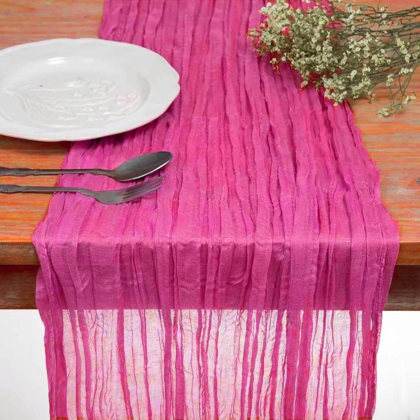 DOLOPL Hot Pink Table Runner 13.3FT Cheesecloth Table Runners for Wedding Decorations Romantic Wedding Cheese Cloth Table Runner for Bridal Shower Decorations Party Long Sheer