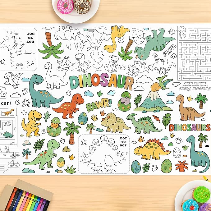 Dinosaur Coloring Tablecloth, Dinosaur Large Coloring Poster Tablecloth 30x72 Inch, Dinosaur Forest Themed Color-in Activities Games, Birthday Party Games for Classroom Home Party
