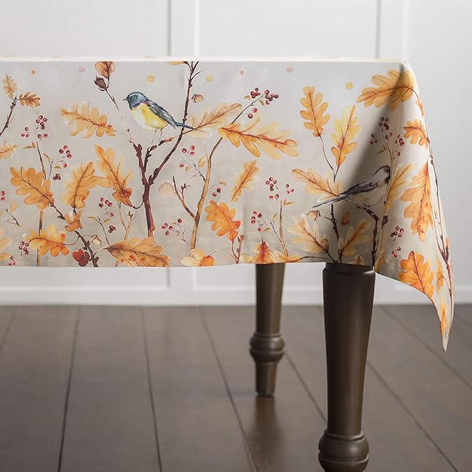 Maison d' Hermine Table Cloth Rectangle Table 100% Cotton 70 x 120 Inches Fall Tablecloth Reusable Everyday Use for Thanksgiving Christmas Decorations Dining Farmhouse Party (Oak Leaves)
