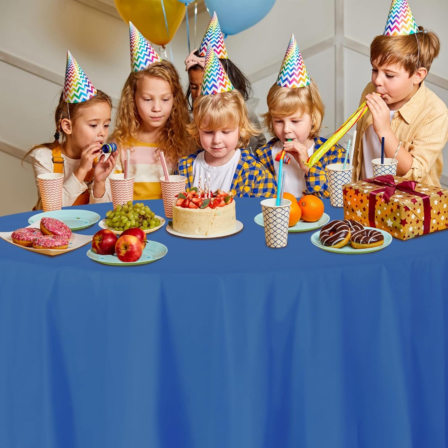 Blue Disposable Plastic Tablecloth for Round Tables (12 Pack) 84 inches Table Cloths for Parties, Events & Weddings, Indoors & Outdoors, Plastic Table Cover