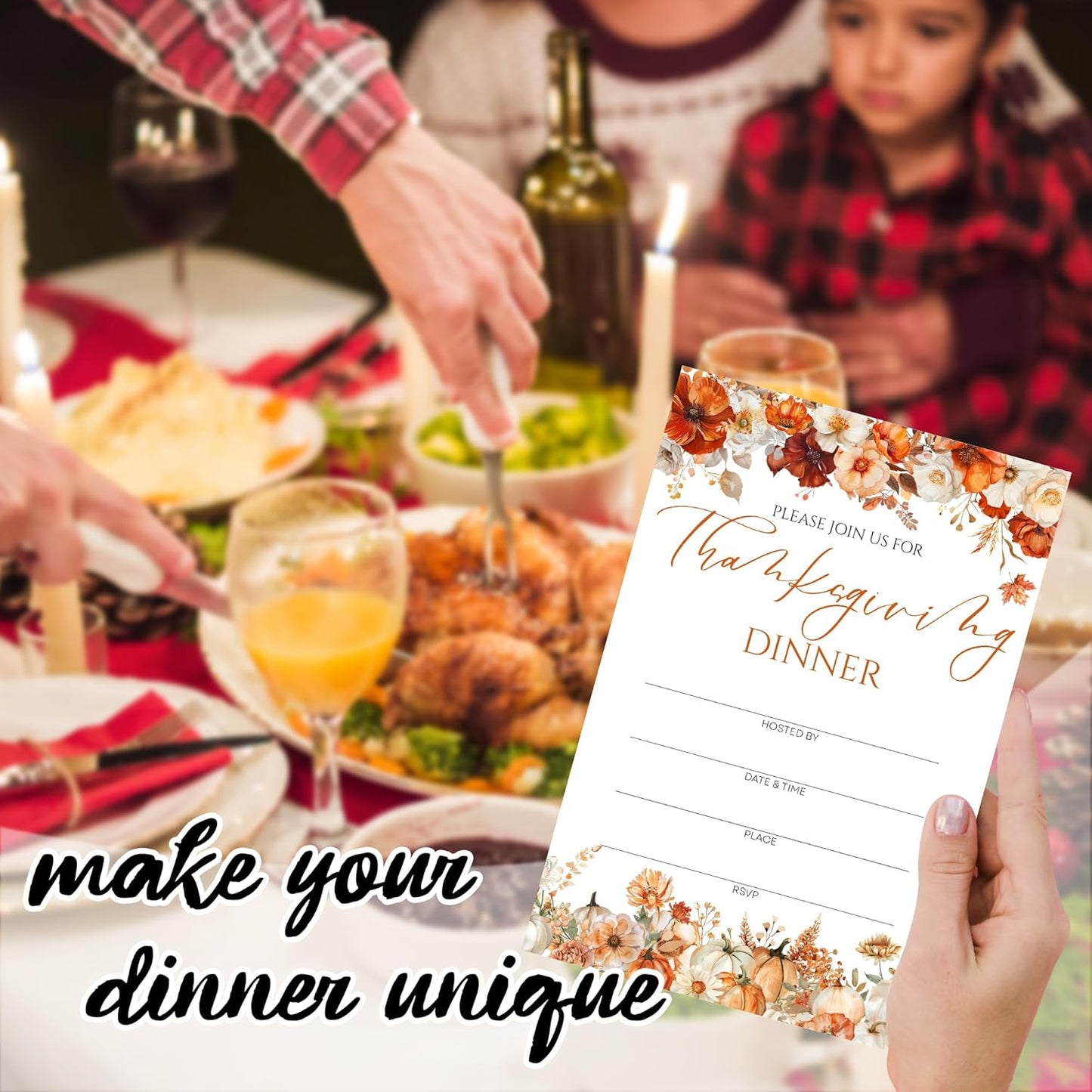 Thanksgiving Invitations - Floral Pumpkin Design Card with Envelopes And RSVP Cards - You're Invited 20Pcs Fill In Friendsgiving Invitations Cards For Family & Friends(4 x 6 Inch) (028)