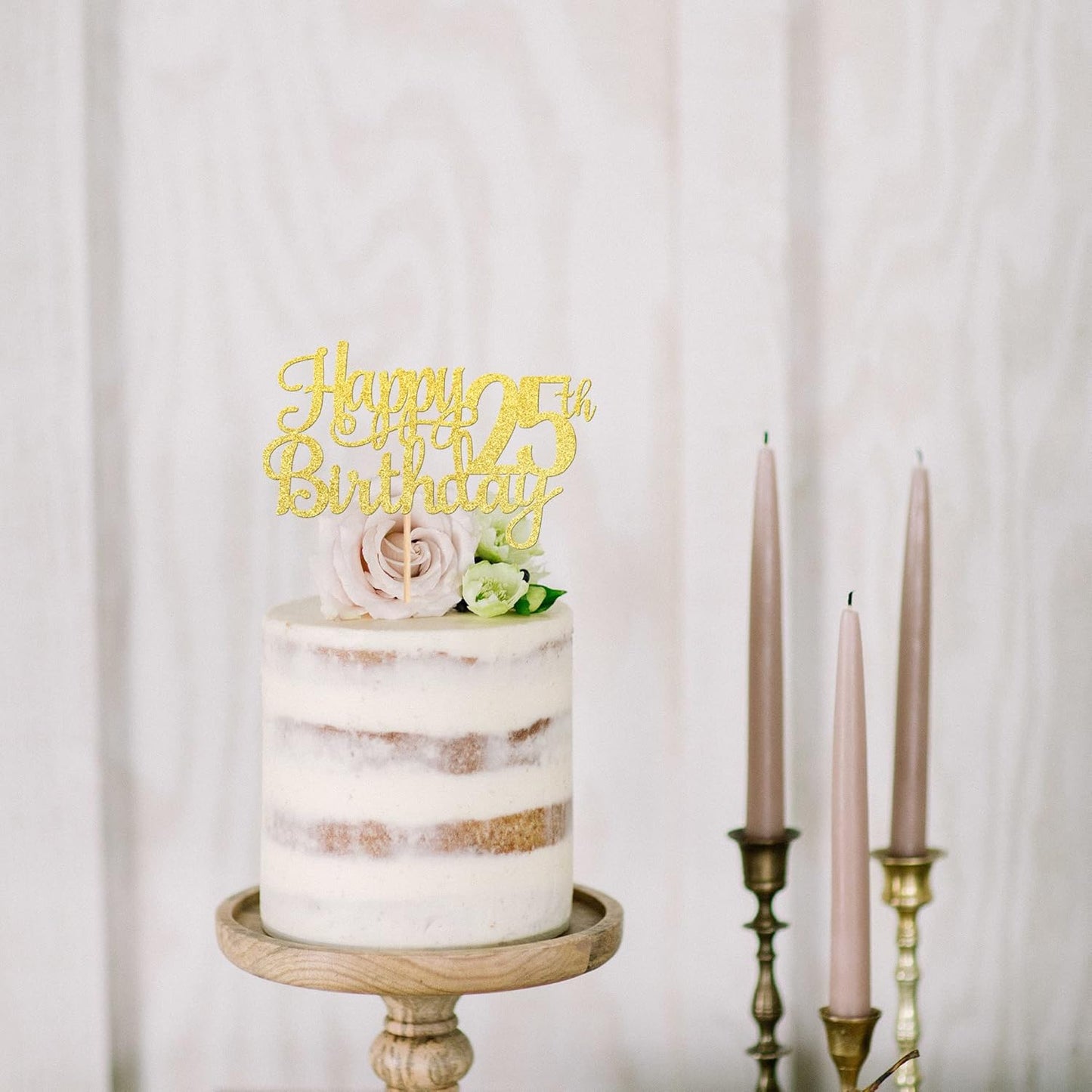 1 PCS Happy 25th Birthday Cake Topper Gold Glitter Cheers to 25 Years Birthday Cake Pick 25 Fabulous Cake Decoration for Happy 25th Birthday Theme Party Decorations Supplies