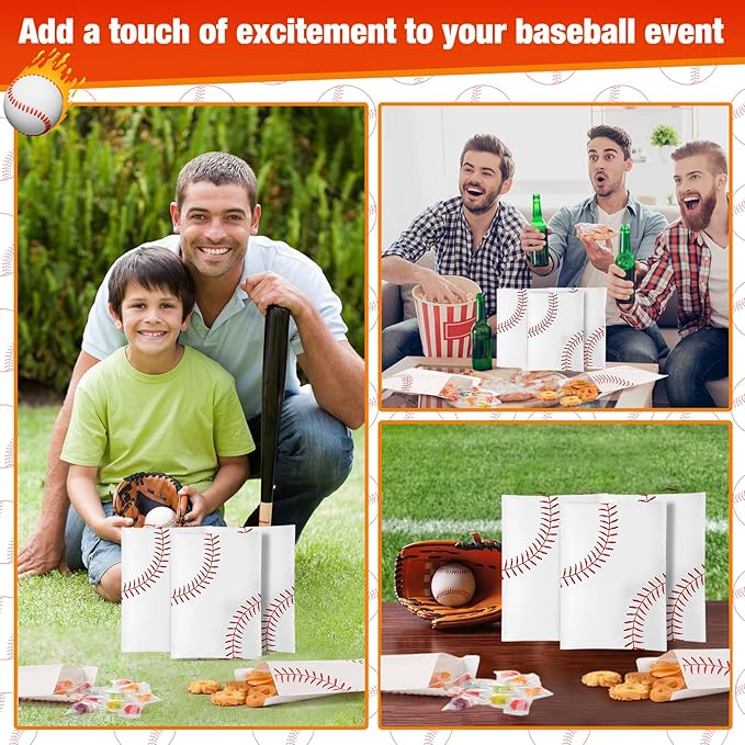 Tinlade 100 Pcs Gift Bags 5 x 7 Inch Treat Bag Favor Bag Self-Adhesive Candy Bag for Supply (Baseball)