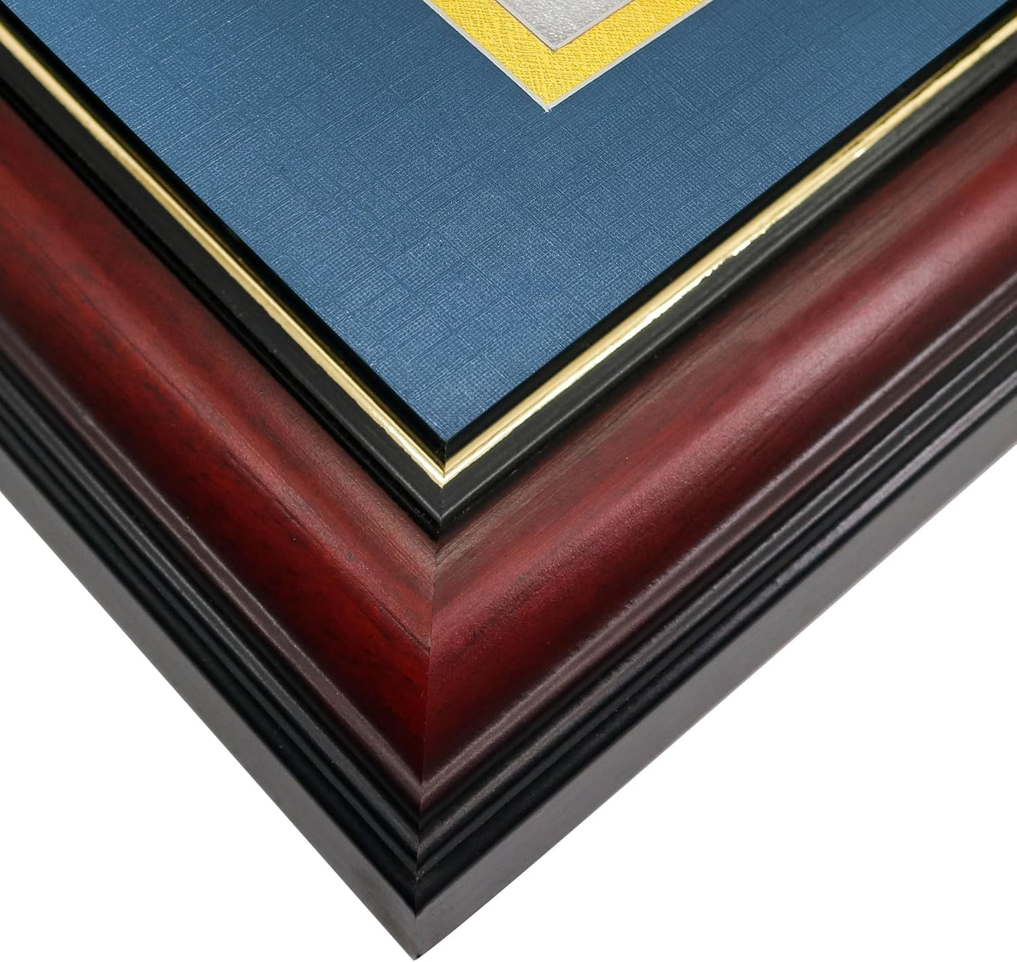 GraduationMall 11x22 Cherry Diploma Frame with Tassel Holder and Picture for 8.5x11 Certificate 5x7 Photo,Tempered Glass,Navy Blue over Gold Mat
