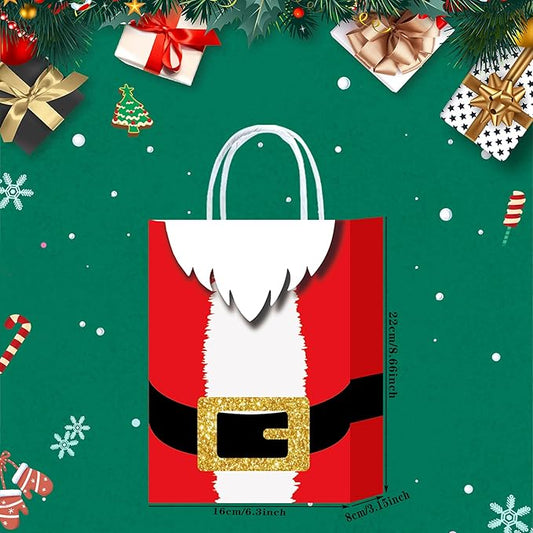 HongXingHai 8Pcs Fine Christmas Kraft Paper Gift Bags With Handles - Holiday Prints for Xmas Goody Bags Party Favors