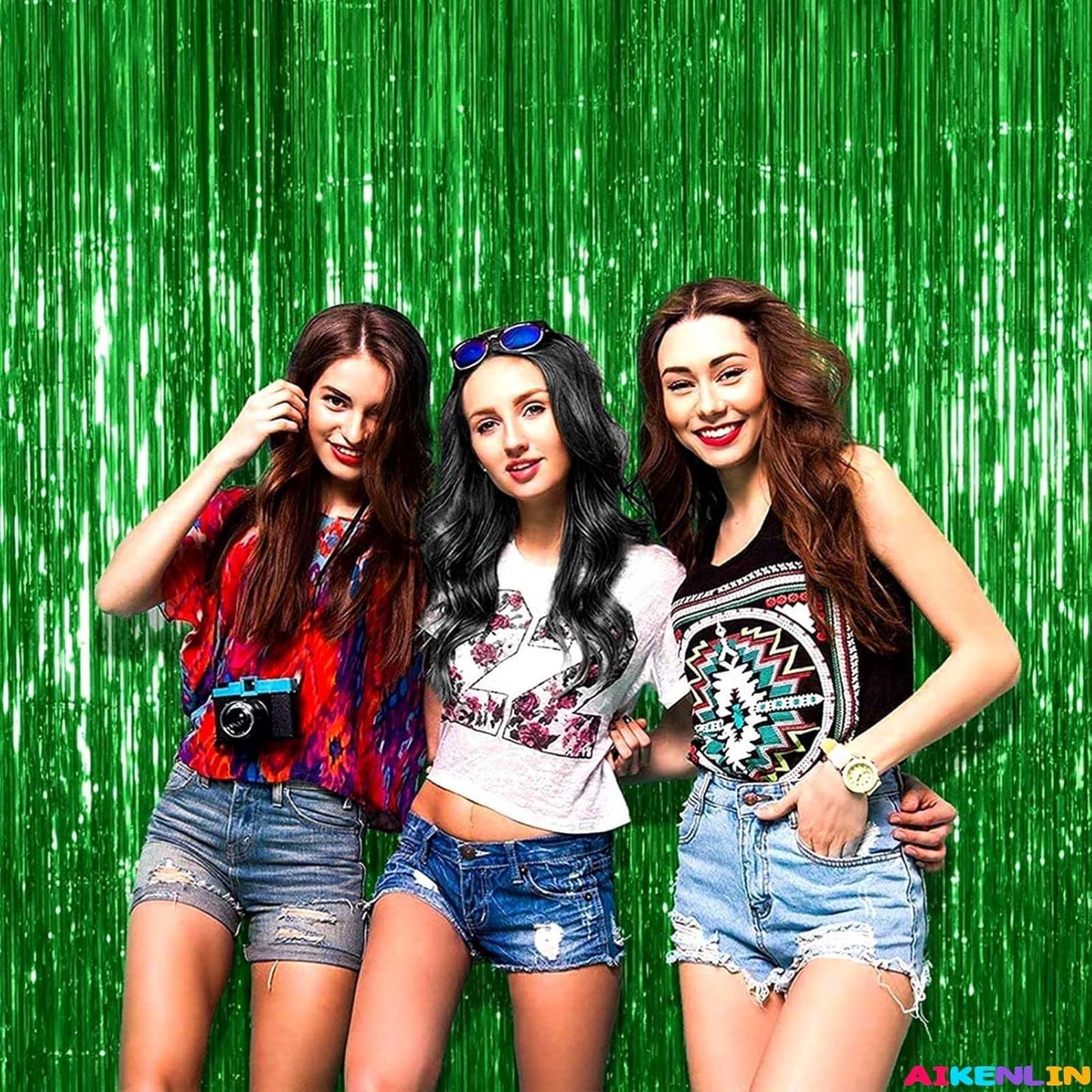 4 Pack 3.3Ft x 6.6Ft Green Foil Fringe Curtain Backdrop, Metallic Tinsel Foil Fringe Streamers Curtains Background for Photo Booth, Birthday, Wedding, Halloween, Christmas Party Decoration